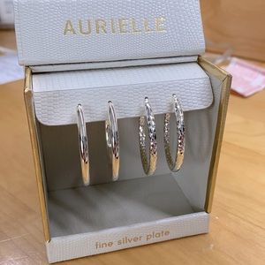 Aurielle fine silver plated 2 pc hoop earrings